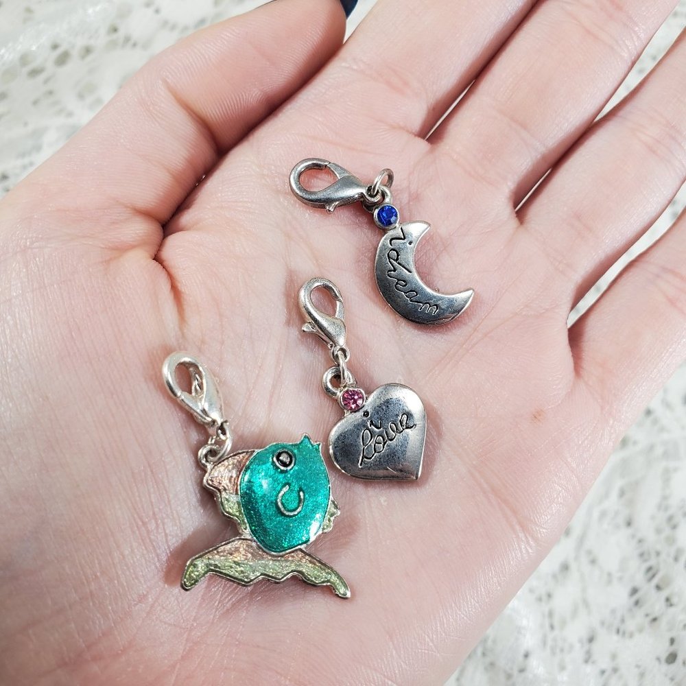 Moon, heart, and fish small charms